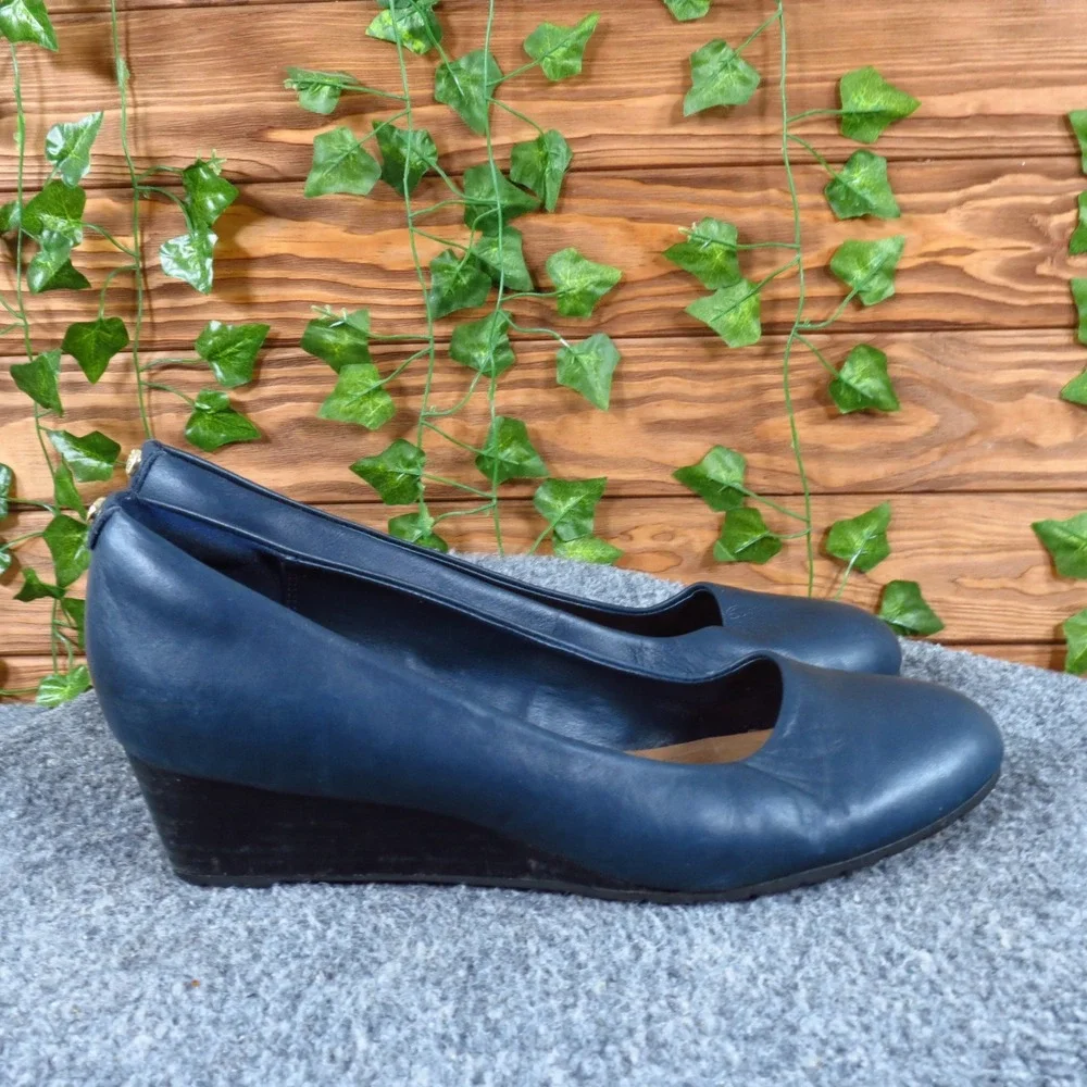 Clarks Artisan Vendra Bloom Women Wedge Heel Size 7.5 Office Casual Navy Leather